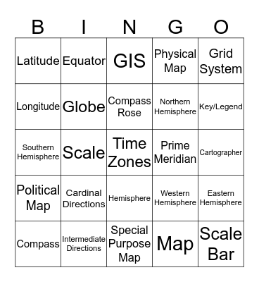 Geographical Terms Bingo Card