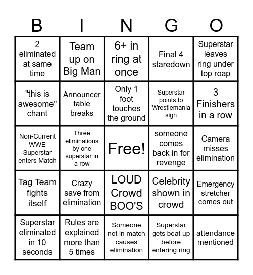 Royal Rumble BINGO 2025 Bingo Card