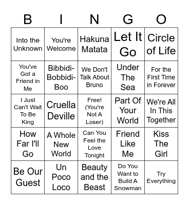 Disney Bingo Card
