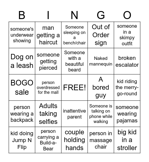 Mall Bingo Card
