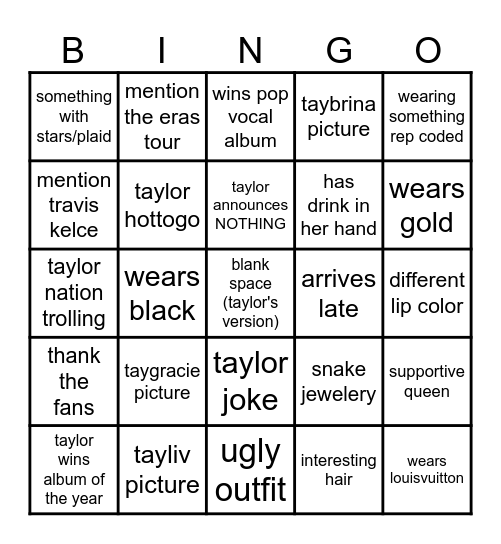 67th grammy bingo Card