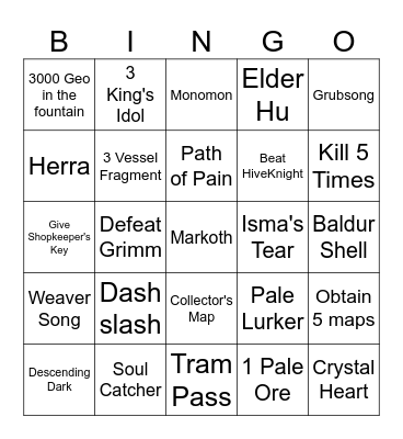 Hollow Knight Bingo Card