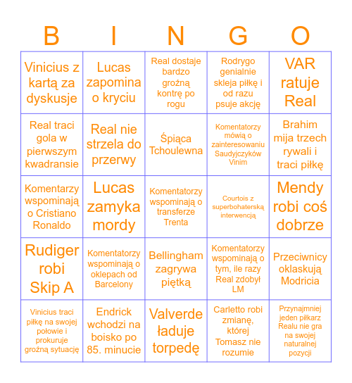 Real Madryt live bingo (away) Bingo Card
