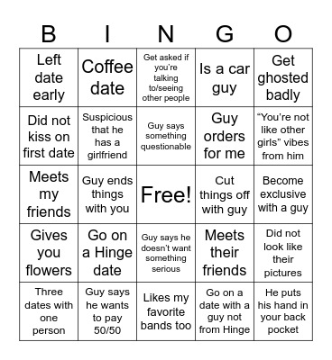 Dating Bingo Card