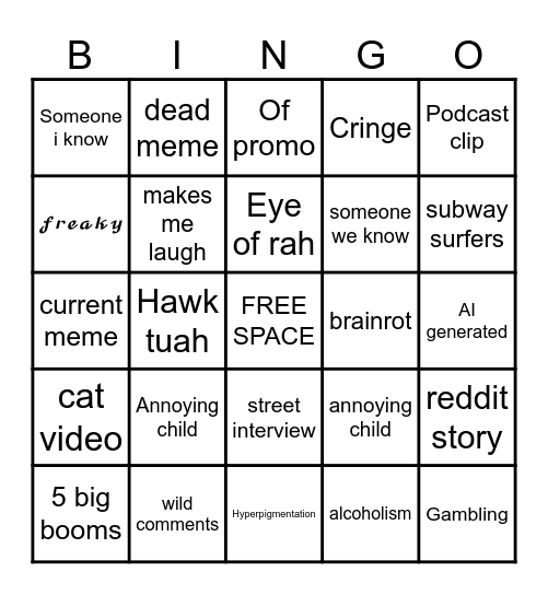 Instagram Reels Bingo JMTV Bingo Card