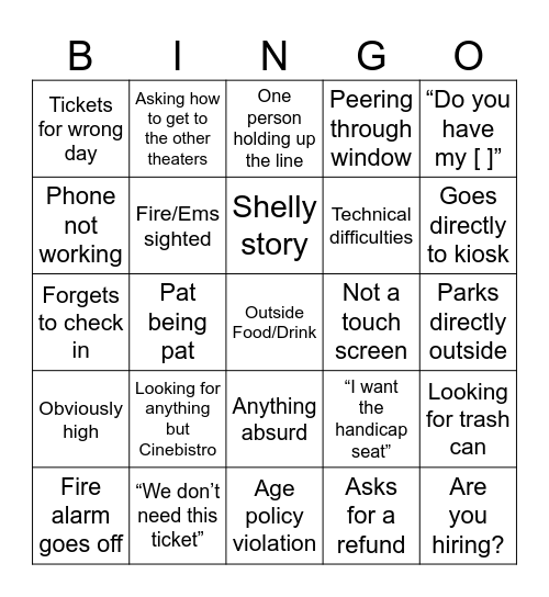 Concierge Bingo Card