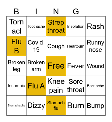 Illness Bingo Card