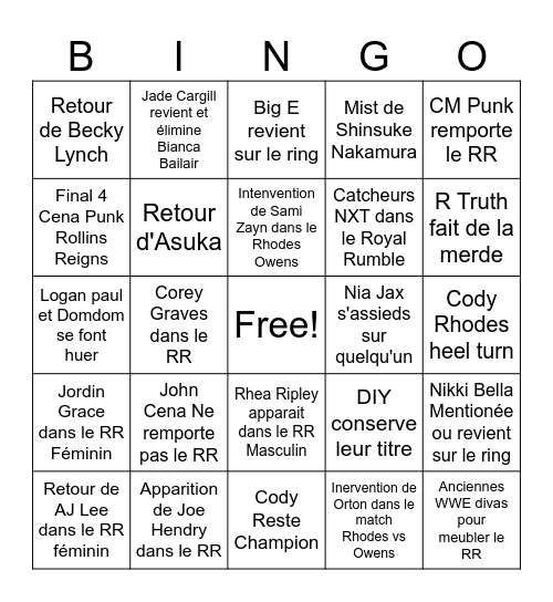 Royal Rumble 2025 Bingo Card