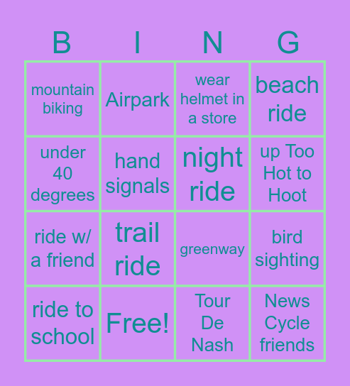 Lily's Bike Bingo Card