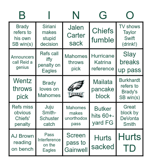Super Bowl LIX Bingo Card