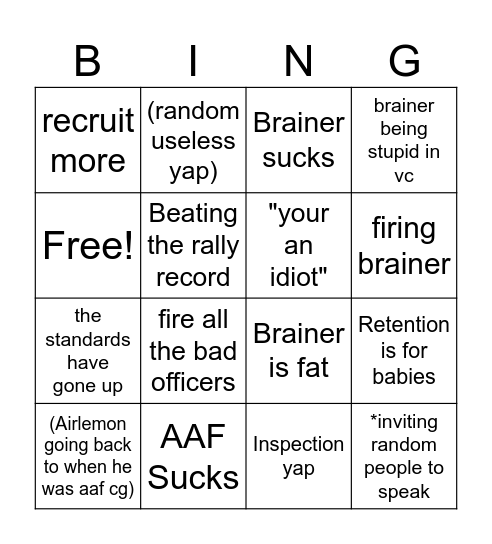 AAF Meeting Bingo Card
