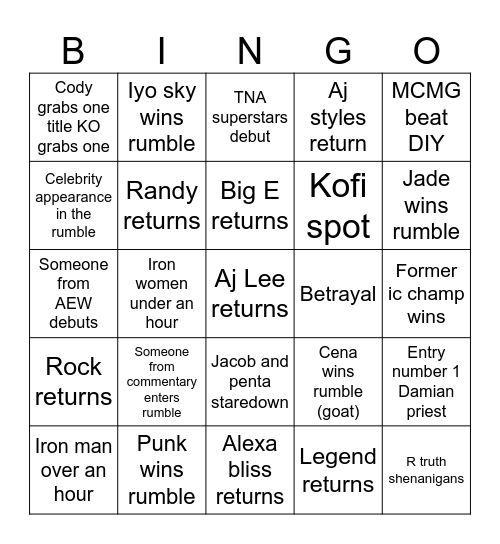 WWE ROYAL RUMBLE 2025 Bingo Card