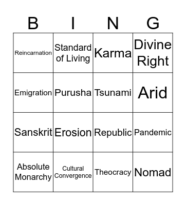 The Caste System Bingo Card