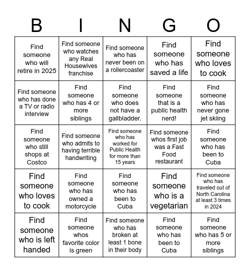 Get to know your colleagues! Bingo Card