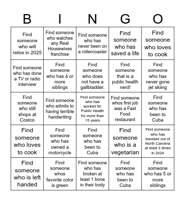 Get to know your colleagues! Bingo Card