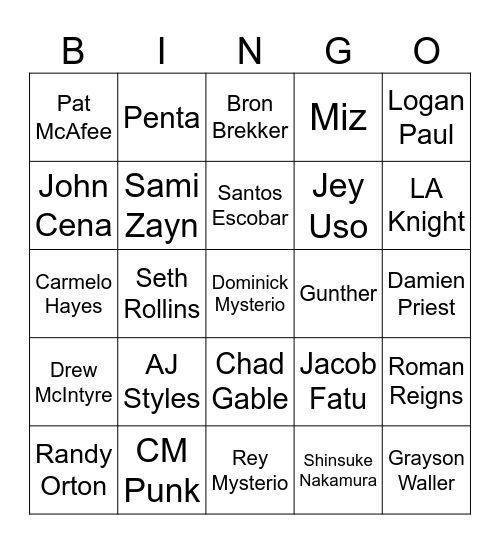 Royal Rumble 2025 Bingo Card