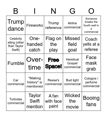 Superbowl Bingo Card