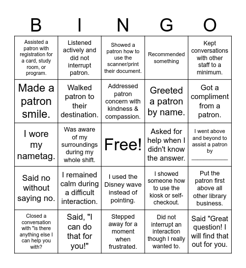 Service Desk Ettiquette Bingo Card