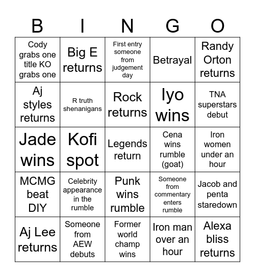 Royal Rumble 2025 Bingo Card