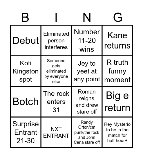 ROYAL RUMBLE BINGO Card
