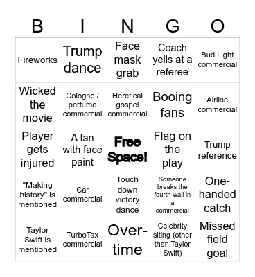 Superbowl Bingo Card