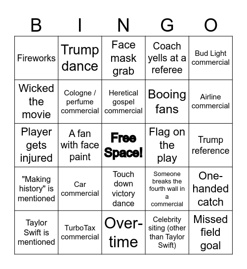 Superbowl Bingo Card