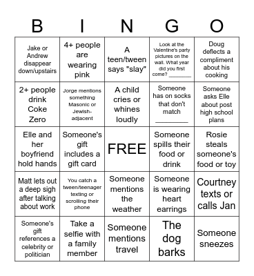 Hatch Family Valentine's Day Bingo Card
