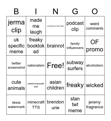 ig reels bingo Card