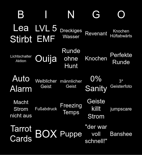 Phasmo Bingo Card