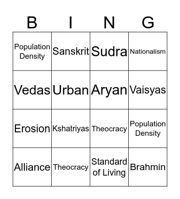 The Caste System Bingo Card