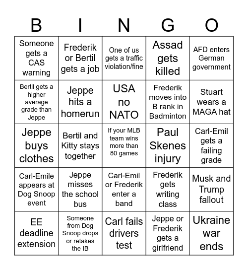 Bingo 2025 - Jeppe Bingo Card