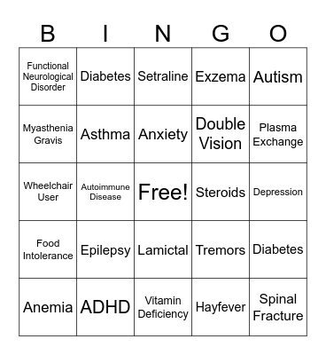 My Medical Bingo Card! Bingo Card