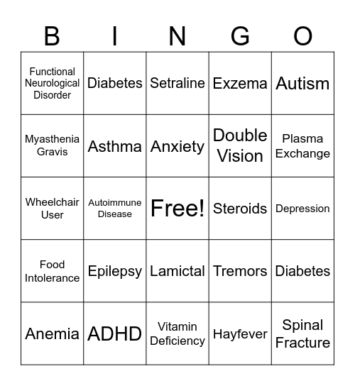 My Medical Bingo Card! Bingo Card