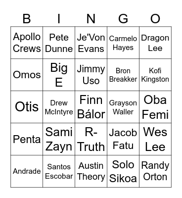 Men's Royal Rumble Bingo Card