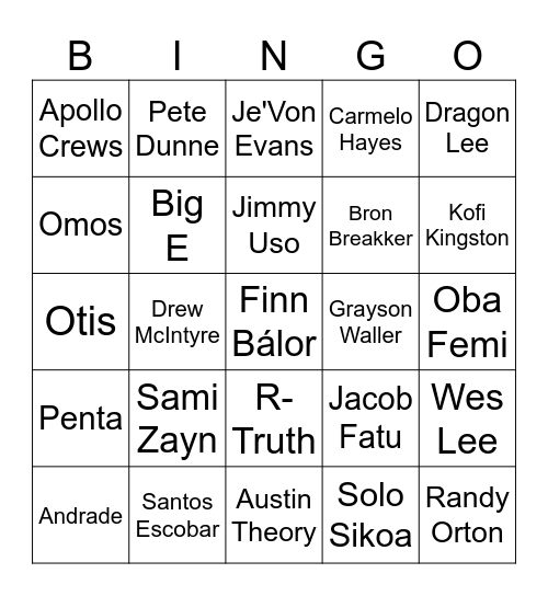 Men's Royal Rumble Bingo Card