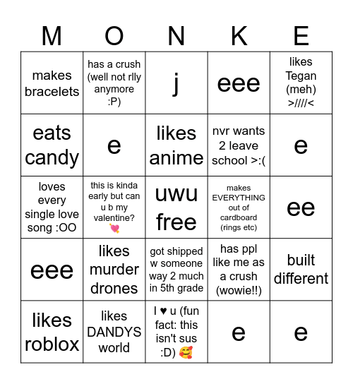 a bingo for monkey from me :O Bingo Card