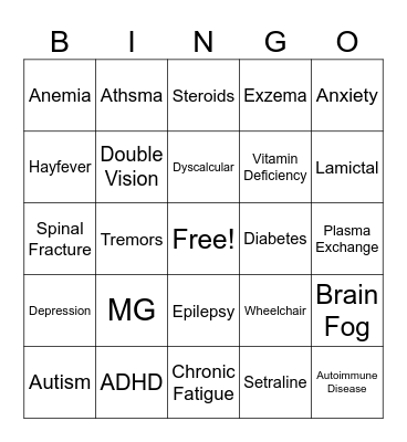 My Medical Bingo! Bingo Card