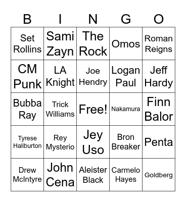Men's Rumble Bingo Card