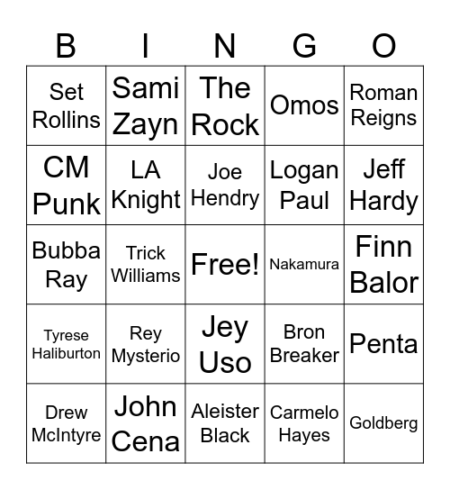 Men's Rumble Bingo Card