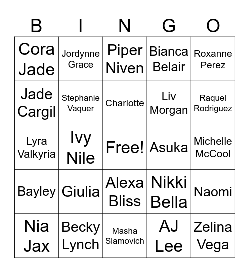 Women's Rumble Bingo Card