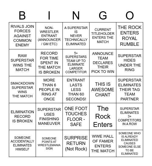 ROYAL RUMBLE 2025 Bingo Card