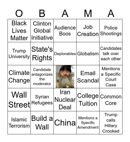 Presidential Debate Sept 26, 2016 # 1 Bingo Card