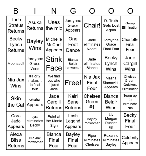 2025 Women's Royal Rumble Bingo Card