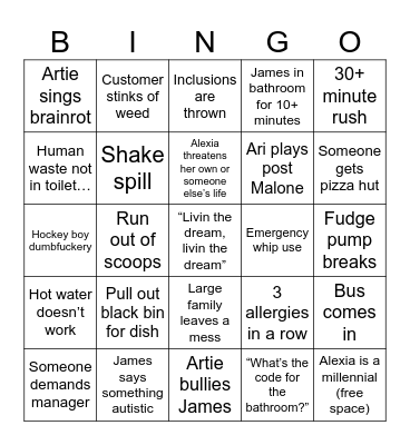 February Second Closing Crew Bingo Card