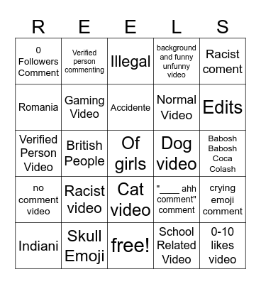 insta Bingo Card