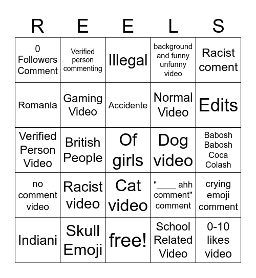insta Bingo Card