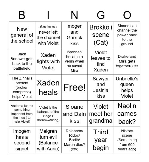 Onyx Storm sequel Bingo Card
