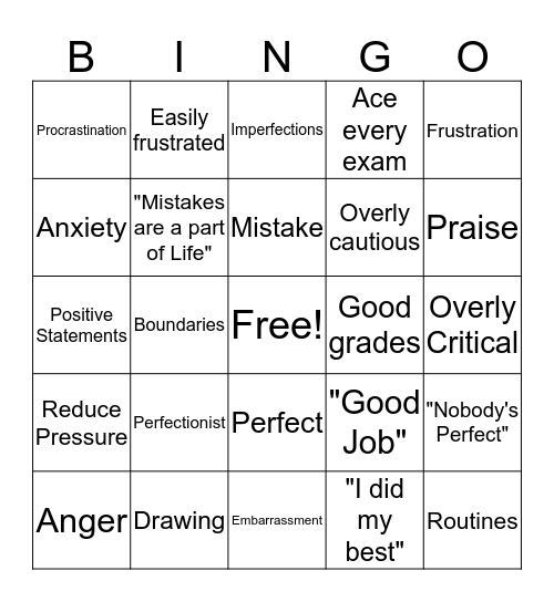 Perfectionist Bingo Card