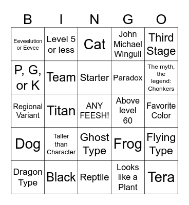 Pokemon Catching Bingo Card