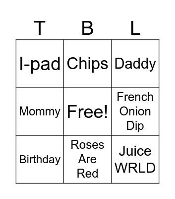 Things Bennett Likes Bingo Card